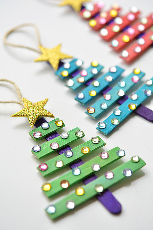 Glittering Popsicle Stick Christmas Trees - One Little Project